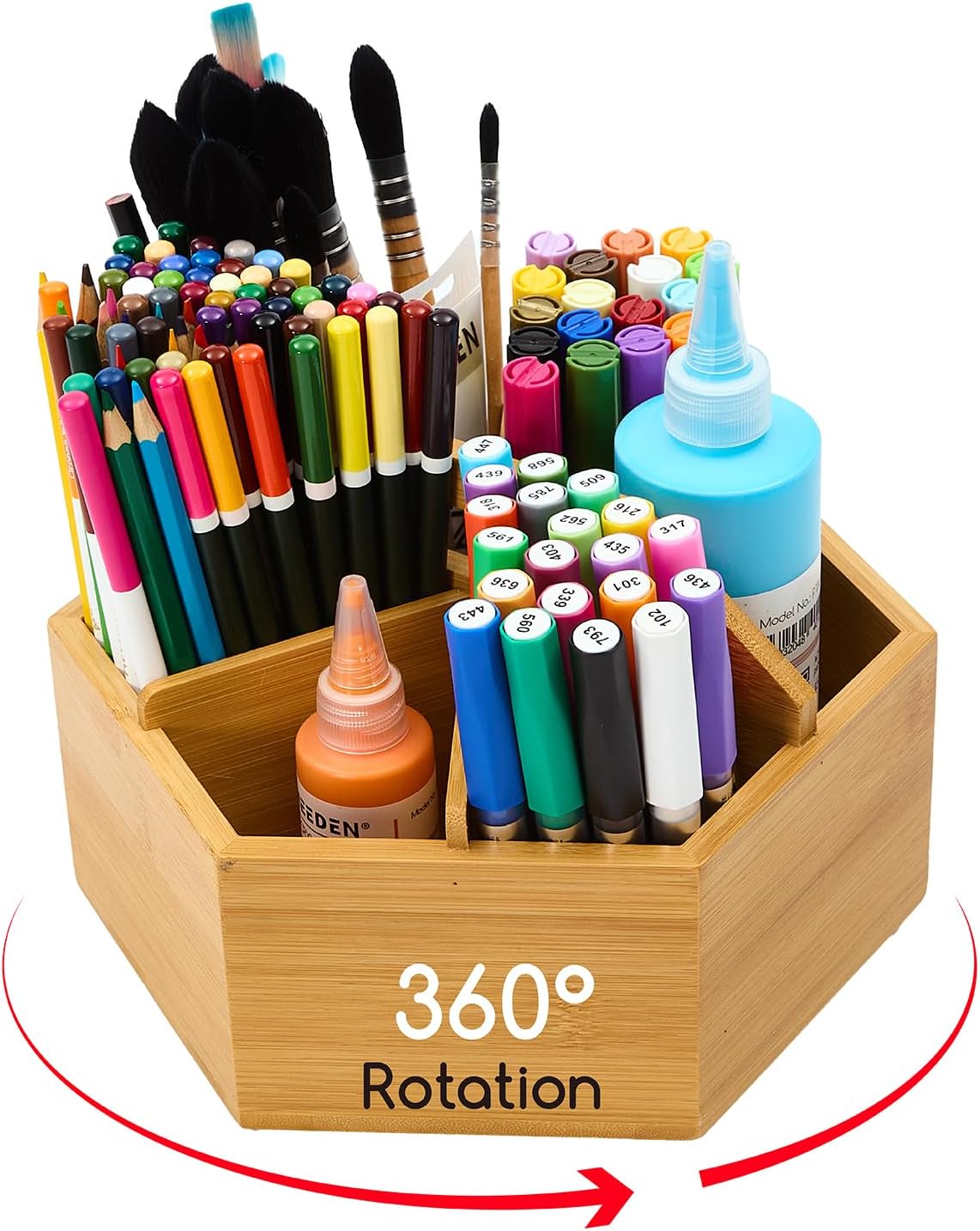 MEEDEN Rotating Art Supply Organizer: Bamboo Pen & Pencil Holder for Desk