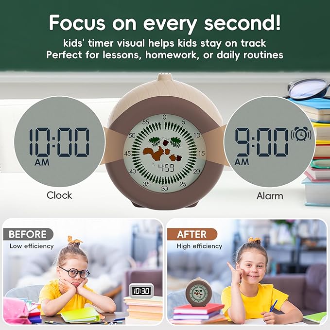Visual Timer for Kids, 299-Minute Cute Kids Squirrel Timer, ADHD Autism Toddler - Image 3