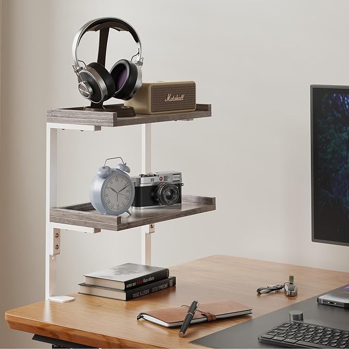 ART-GIFTREE Clamp On Desk Shelf 2-Tier, Wood Shelving Unit - Image 2