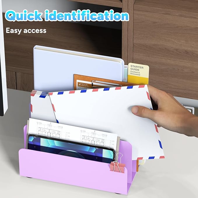 OUTIOE Mail Organizer Countertop, Small Desk File Organizer, Metal File Holder - Image 4