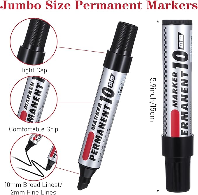 AojSup 20 Pack Jumbo Size Permanent Markers Bulk Permanent Markers Set Chisel - Image 2