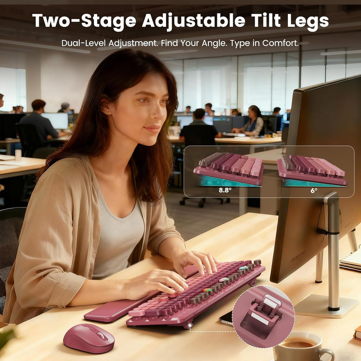 Wireless Keyboard and Mouse Combo, Cute Retro Typewriter Keyboard with Round ...