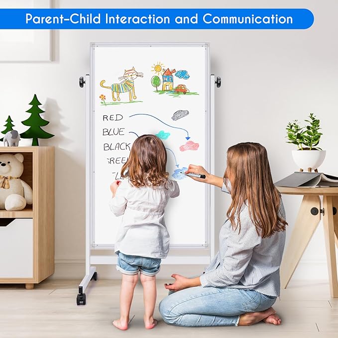 maxtek Rolling White Board, 48 x 24 Height Adjustable Whiteboard on Wheels - Image 5