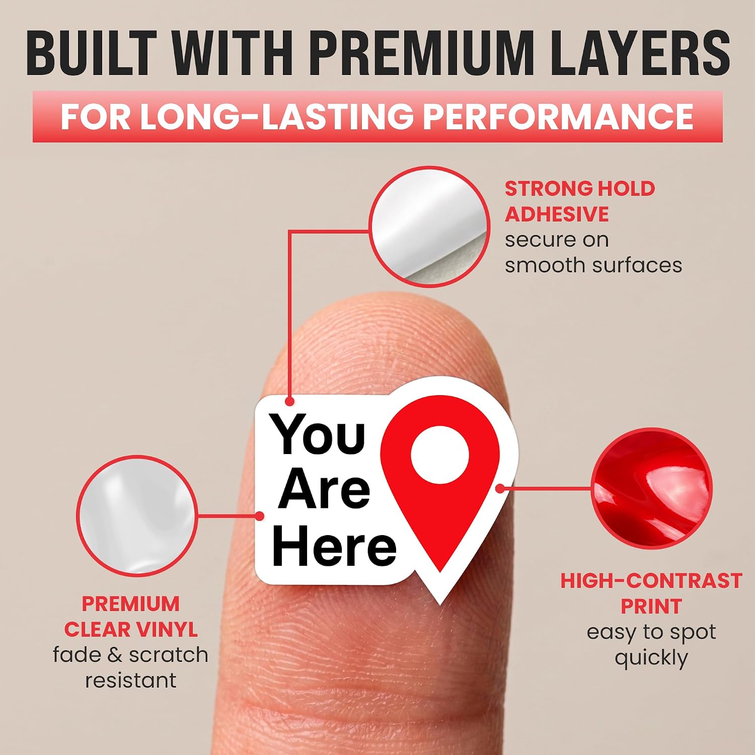 50pcs You are Here Bright Red Die Cut Vinyl Stickers 0.5 Inch | 0.5 Inch Small Map Pointer Stickers for Travel & Directories - Bright Red Die Cut Vinyl
