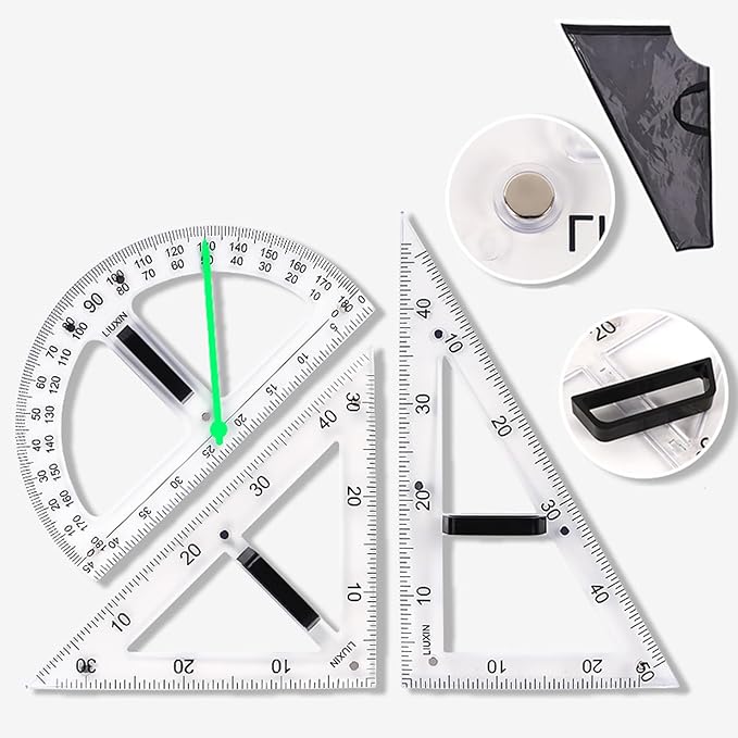 Magnetic Geometry Tool, Protractor, Triangle Rulers Easy Attachment Blackboard by CAQ