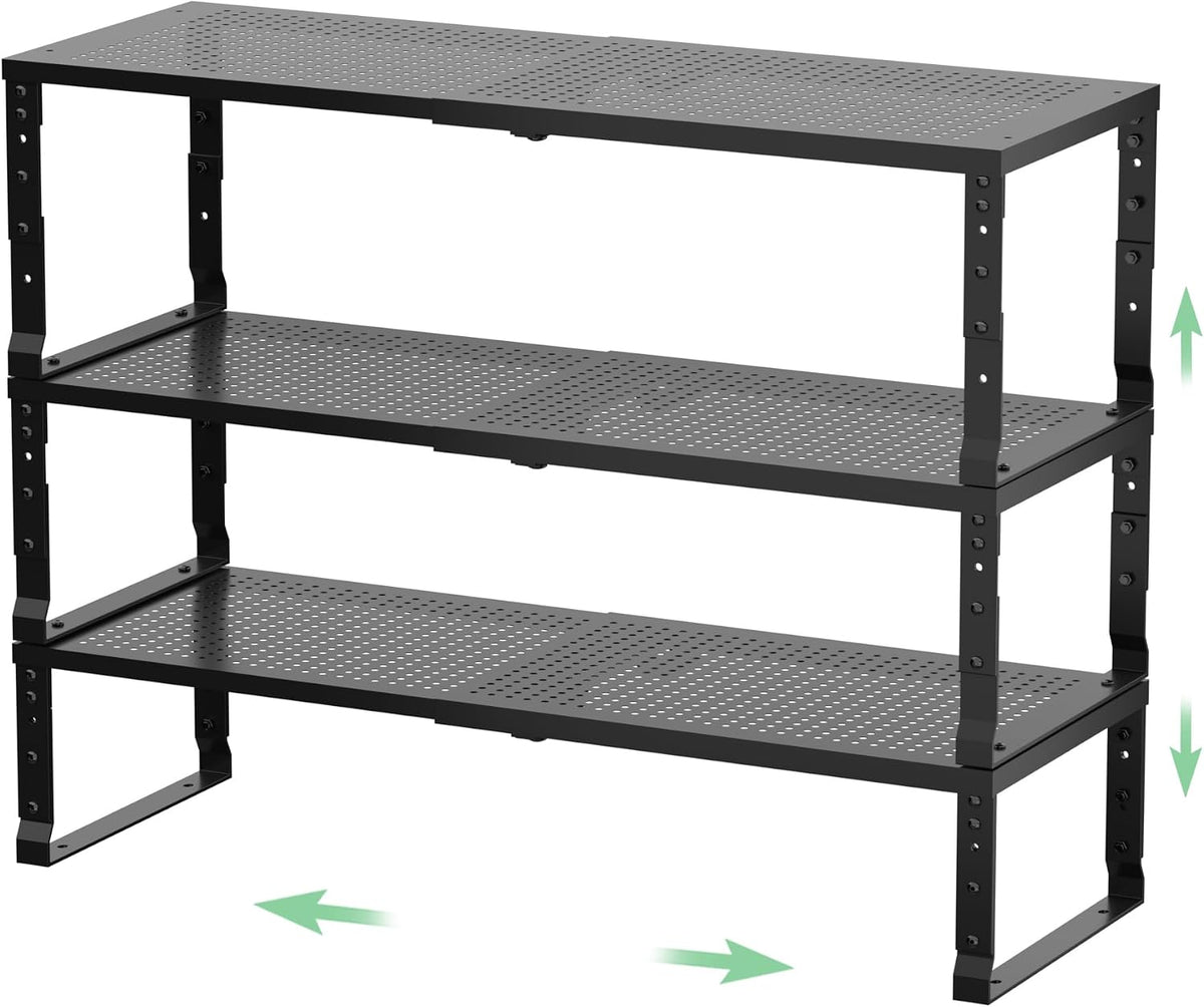 Metal Stackable Expandable Storage Rack, Thickened Steel Adjustable Counterto...