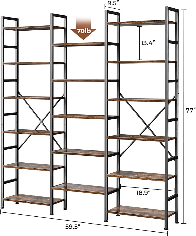 SUPERJARE Triple 6 Tier Bookshelf, Bookcase - Image 3