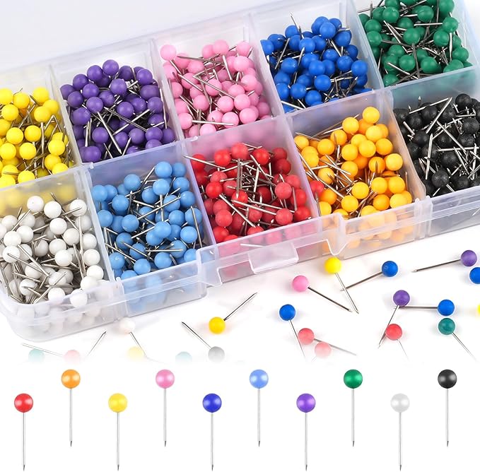 1000 Pcs Multi-Color Push Pins, Map Pins by Unknown