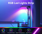 Casaottima 48'' Gaming Desk with LED Lights & CPU Stand, Reversible Computer Desk with Storage Shelves & Fabric Drawer, Modern PC Gamer Table with Headphone Hook, Carbon Fiber Black