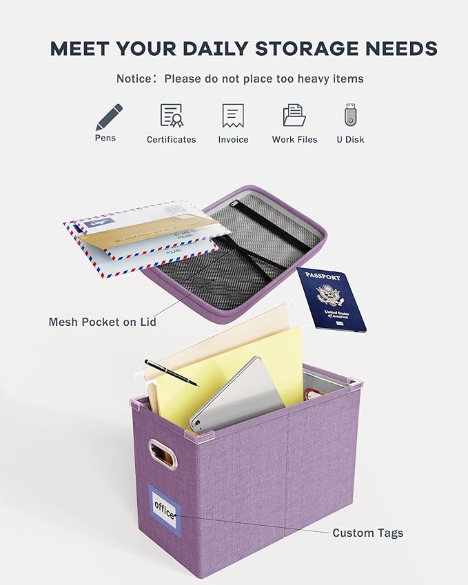 Oterri File Organizer With Lid, Hanging Filing Box With Mesh Pocket, Document - Image 4
