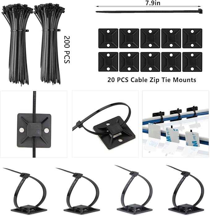 ELII 300PCS Cable Management Kit, 4 Cable Sleeve 35 Cable Clips - Image 7