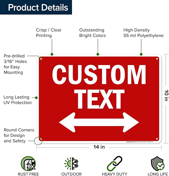 Custom Arrow, Custom Directional Sign, Two way Arrow, 10x14 Inches, 55 mil - Image 6
