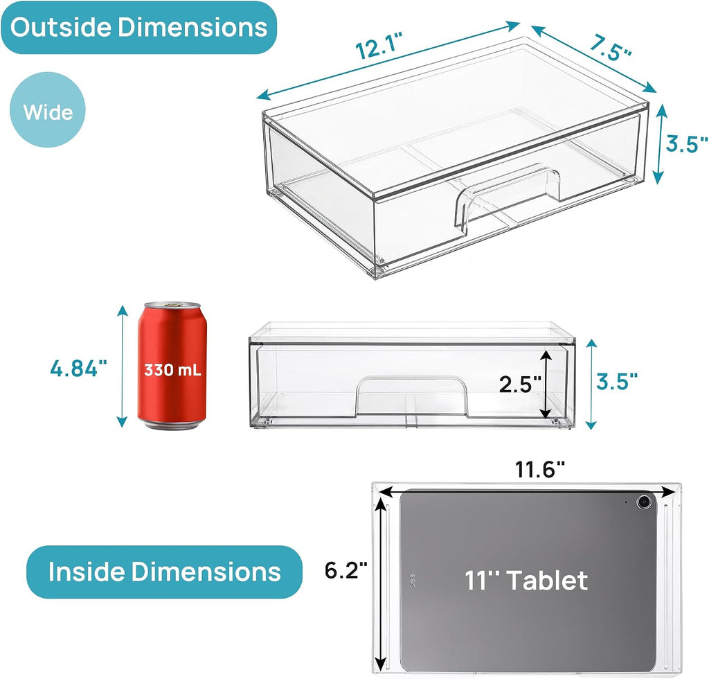 vtopmart clear stackable storage drawers, 2 pack wide, close-up detail