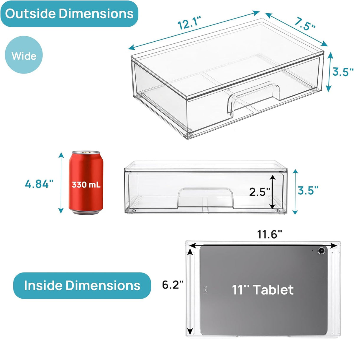 Vtopmart 12.1''W Clear Stackable Storage Drawers,3 Pack Acrylic Plast...
