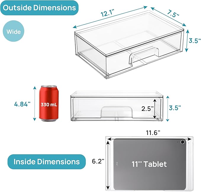 Vtopmart 12.1''W Clear Stackable Storage Drawers, 2 Pack Acrylic Plastic - Image 3