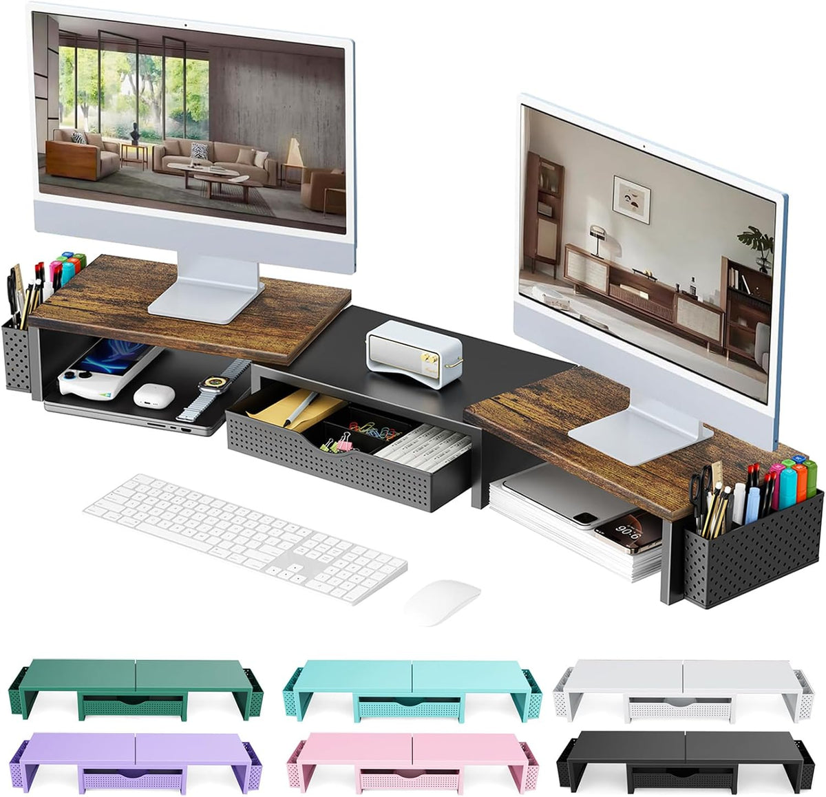 gianotter dual monitor stand riser with drawer and, main product view