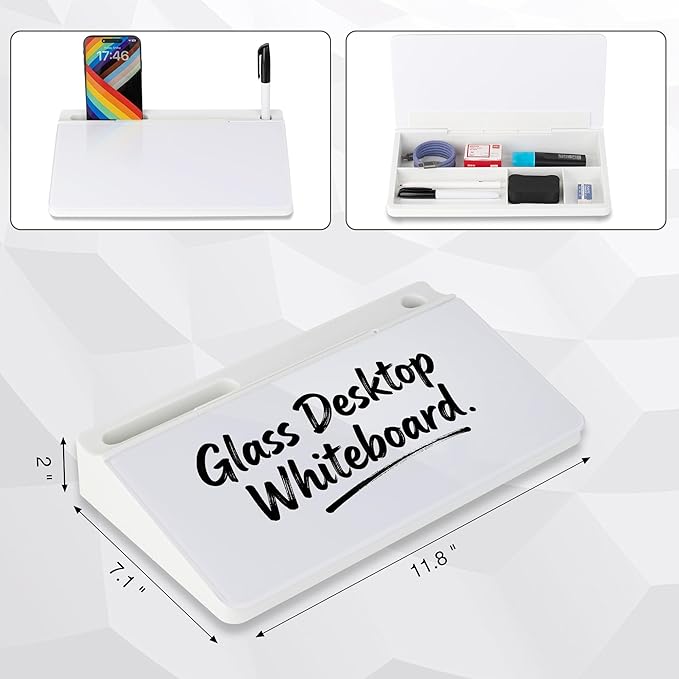 Small Glass Desktop Whiteboard 11.8×7”, Dry Erase Note Memo Board, Desk - Image 2