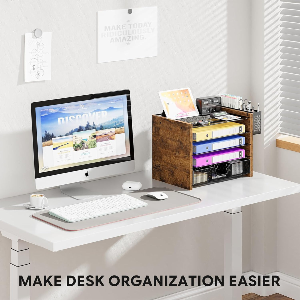 simple trending wood desk organizer, 5-tier file organizer, package contents