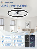 zmishibo low profile 19.7'' ceiling fans with lights showing dimensions