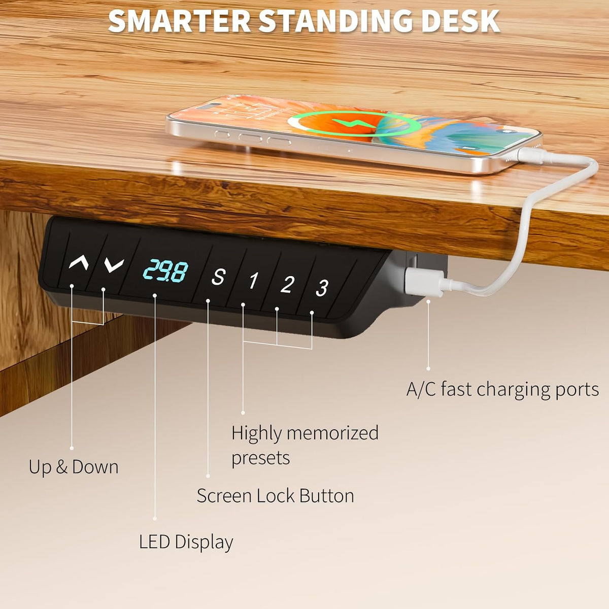 55 x 30 Inch Electric Standing Desk with 4 Drawers, Light Rustic