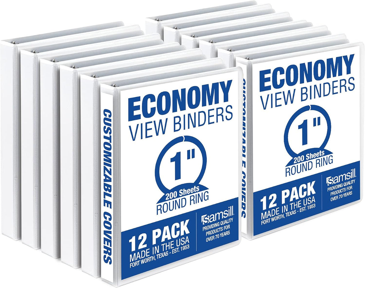 Samsill 1 Inch 3 Ring Binders, Made in USA, Economy Round Ring, 200 Sheet