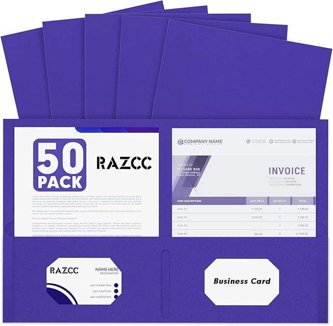 Two Pocket Folders, RAZCC 50 Pack 2 Pocket Folders Fit Letter Size Paper by RAZCC