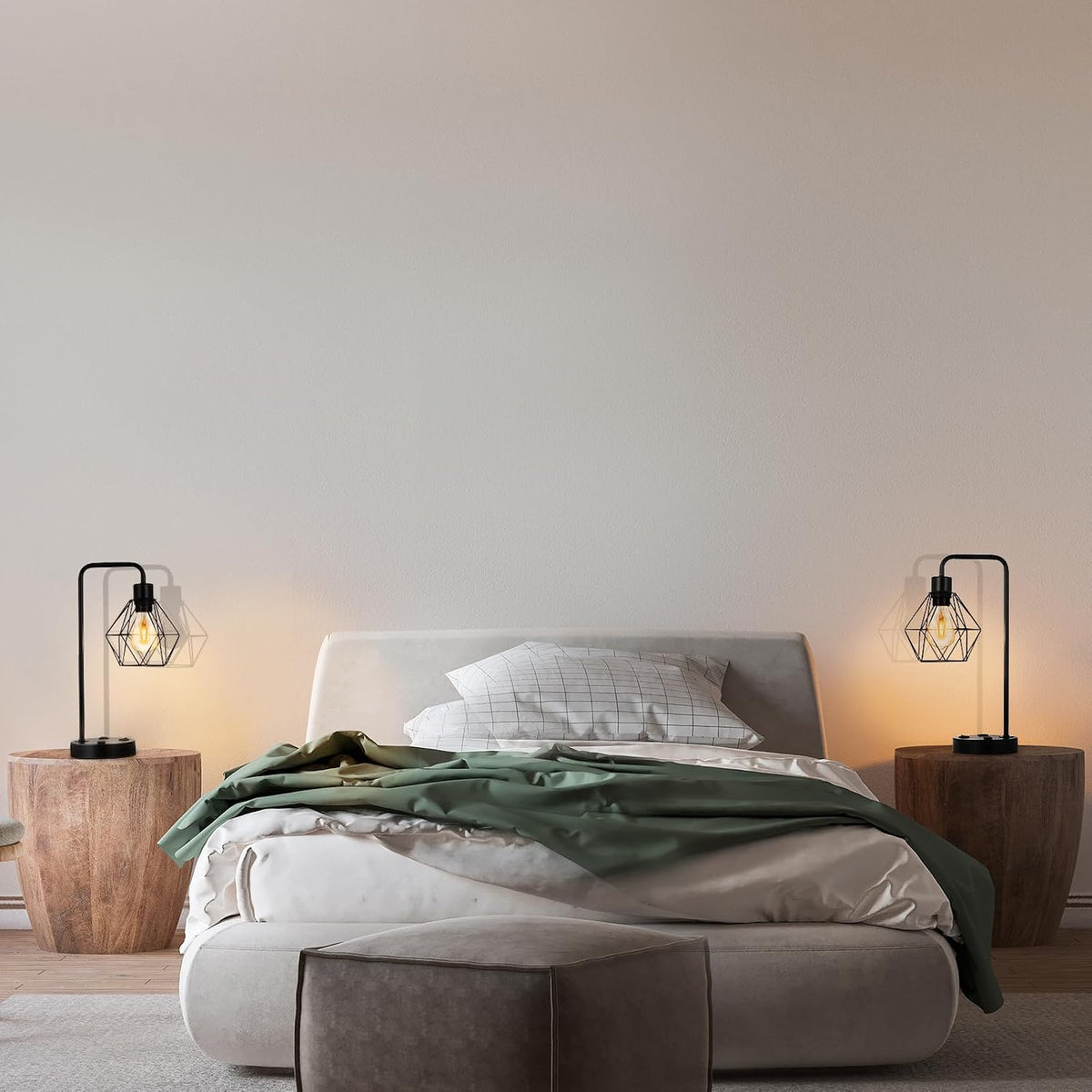 BTY Industrial Table Lamps Set of 2 Vintage Desk Lamp Metal Cage Nightstand B...