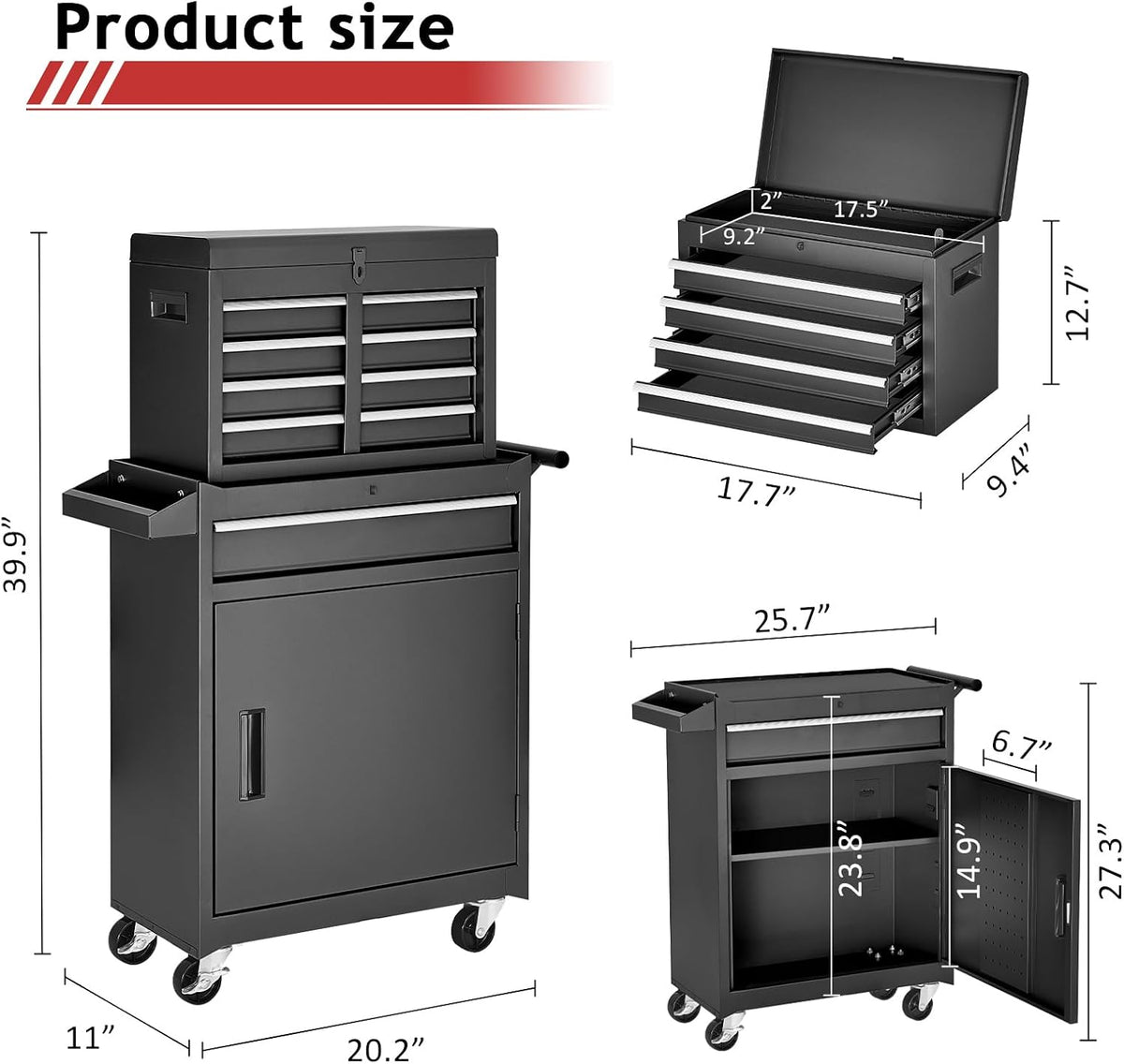 AirWire 5-Drawer Rolling Tool Chest Black