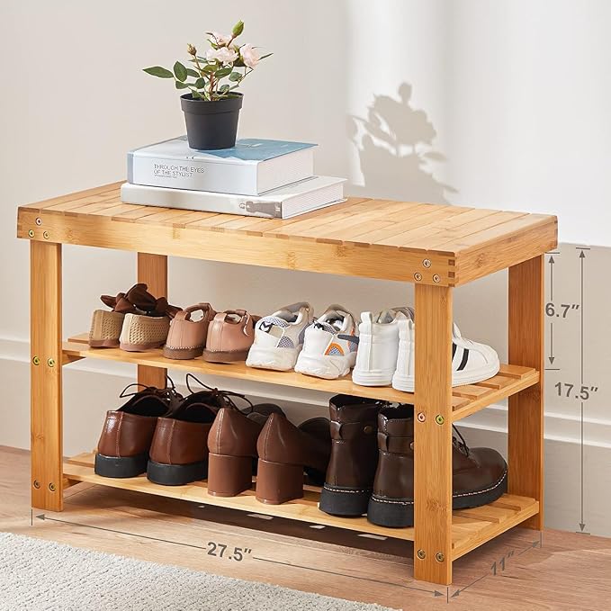 Pipishell 3 Tier Bamboo Shoe Rack Bench - Image 3