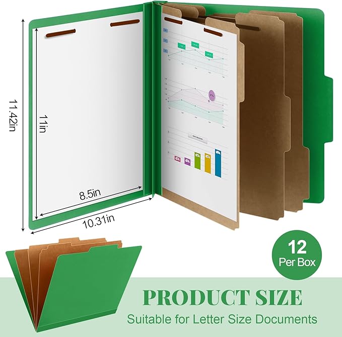 Skyygemm 12 Pcs Classification Folders Letter Size, 3 Divider Pressboard File - Image 2