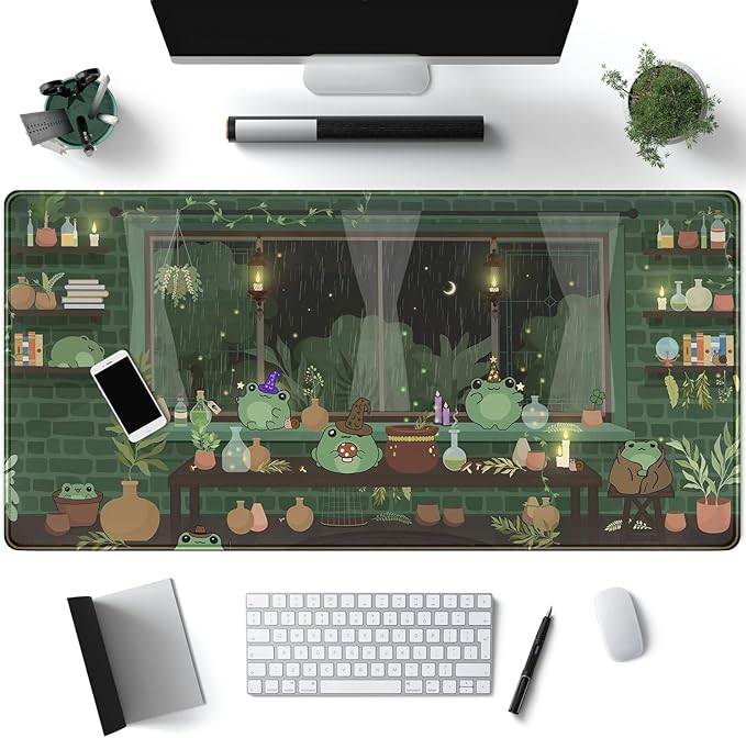 Mechanical Cattle Cute Desk Mat Kawaii Frog Mouse Pad Green Desk Anime Mat by Mechanical+Cattle