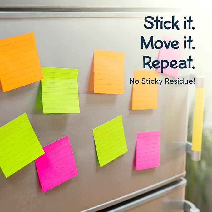 Lined Sticky Notes 3x3 Pack of 8, Bright Colored Super Self Sticky Pads - Image 6
