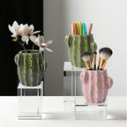 Cactus Ceramic Pencil Holder for Desk, Cute Western Office Decor | Stable Organizer for Pen, Makeup Brush & Toothbrush, Lovely Decor for Bathroom, School or Home Desk, Ideal Gift Choice