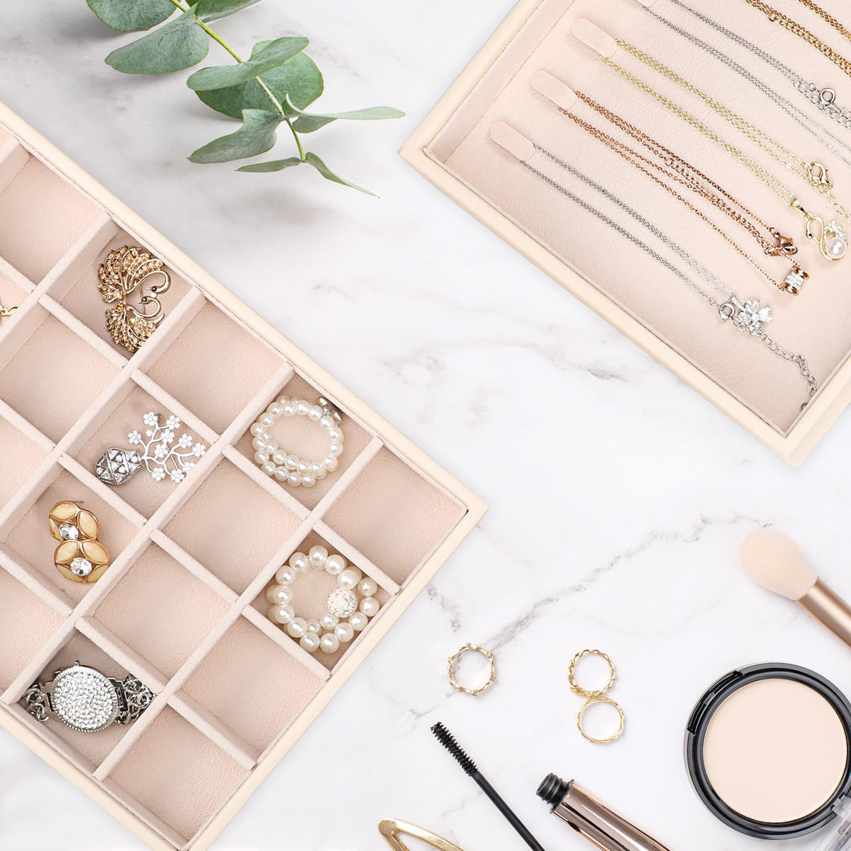 Voova Stackable Jewelry Organizer Tray with Lid (Set of 4, Apricot)
