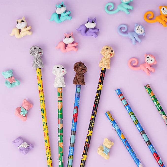 80 Pieces Cute Animal Eraser Dog Bear Monkey Squirrel Pencil Erasers Puzzle - Image 4