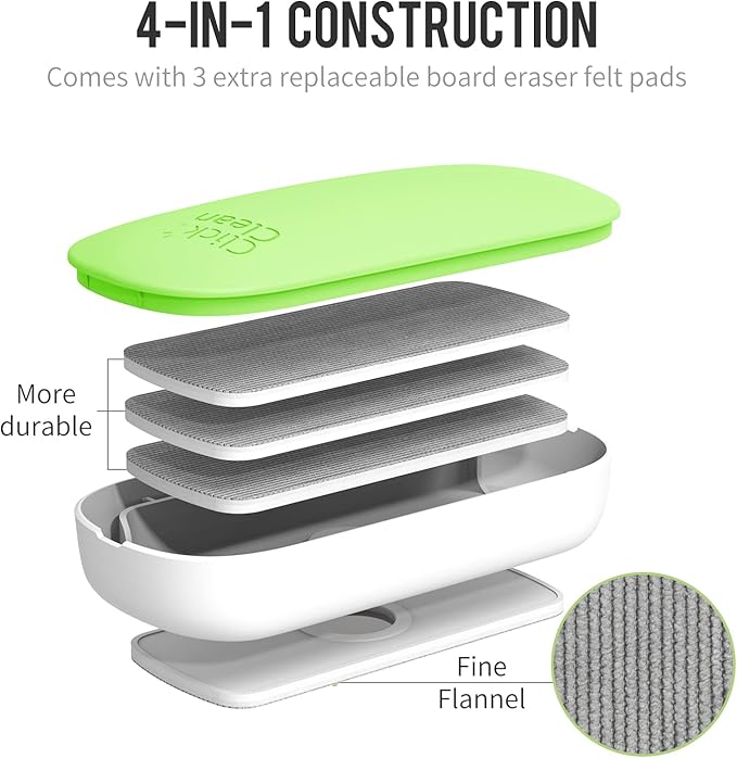 CLICK CLEAN Replaceable Dry Erase Board Eraser, 4-in-1 Magnetic Whiteboard - Image 2