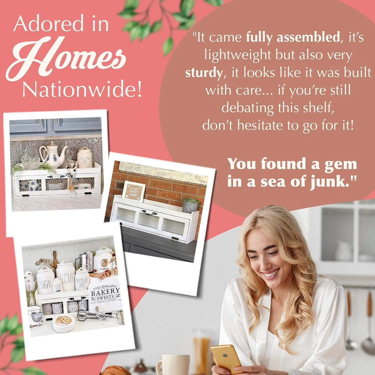 Felt Creative Home Goods Farmhouse Chicken Wire Countertop Shelving Organizer...