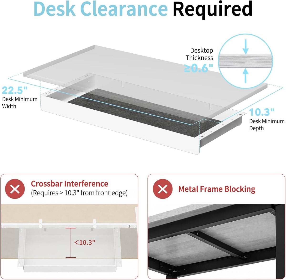 Under Desk Drawer,20.1 inch Carbon Steel Slide-Out Under Table Storage Organi...