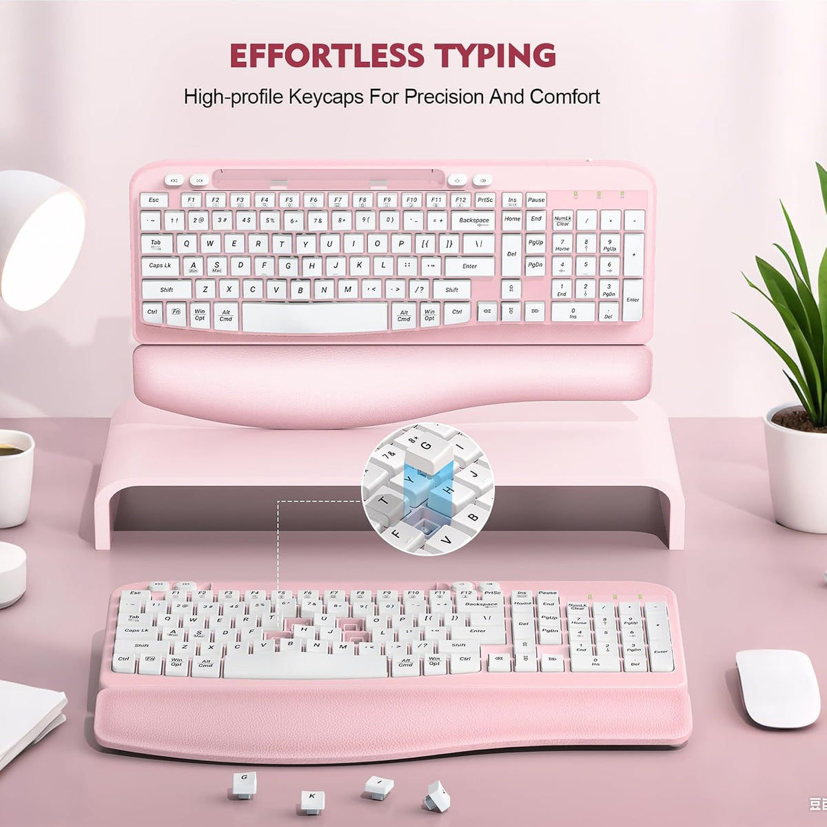 EAYBLLY 2.4G Wireless Ergonomic Keyboard, Full Size Wave Keys with Memory Foa...