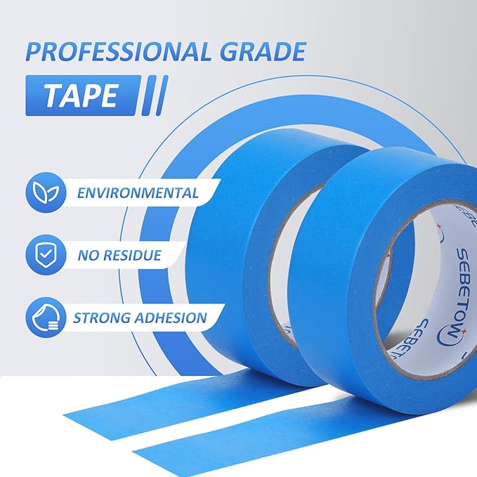 SEBETOW 10 Rolls Painters Tape 1.41 inch Bulk Painter Tape Blue Wide Roll - Image 2