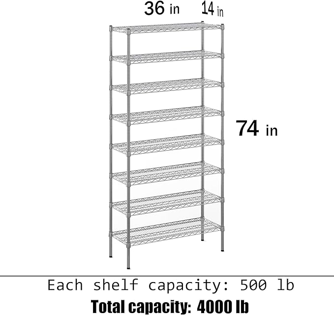 Regal Altair 14" Deep x 36" Wide x 74" Height Wire Shelving Kit | 8-Tier | NSF - Image 3