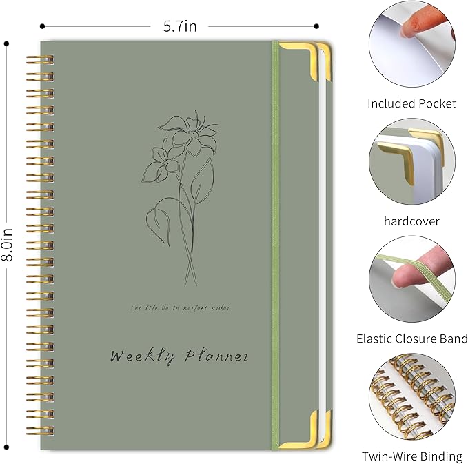 Undated Weekly Planner with Metal Corner Hardcover Notebook, A5 Size Journal - Image 2