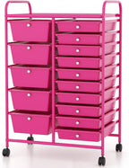COSTWAY 15-Drawer Rolling Storage Cart, Mobile Utility Cart