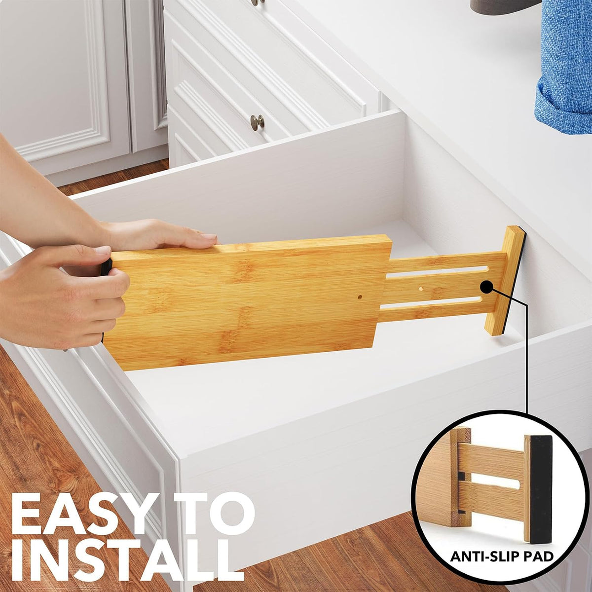 SpaceAid Bamboo Dresser Drawer Dividers 6 Pack, 4.65“ High Adjustable 12.5“-1...