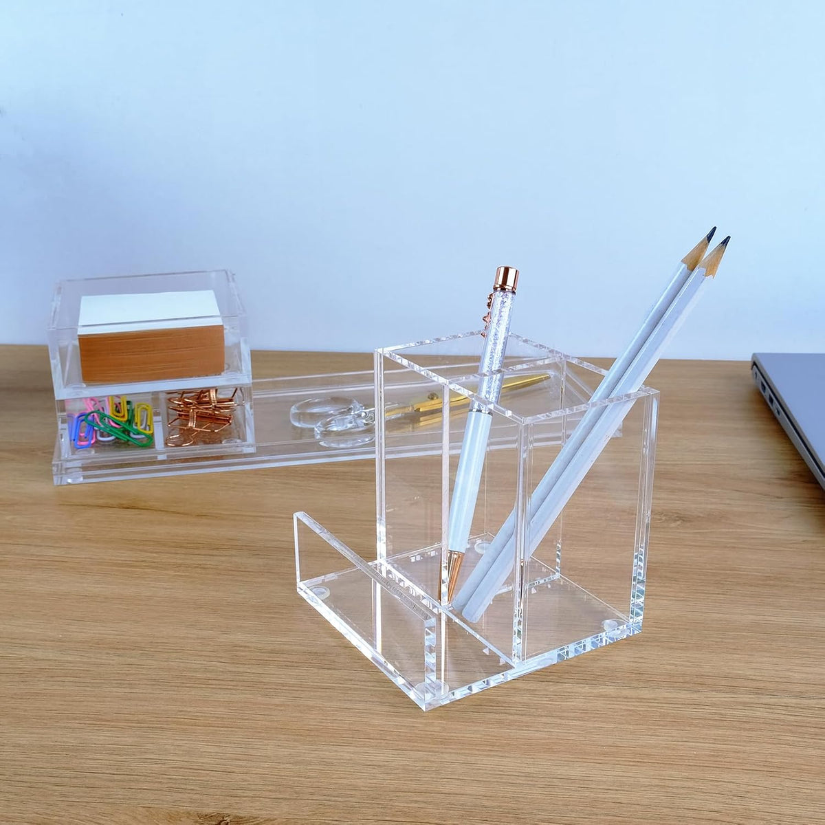 Clear Acrylic Desk Organizer 4-Piece Desk Kit + Free Complimentary Acrylic Ru...