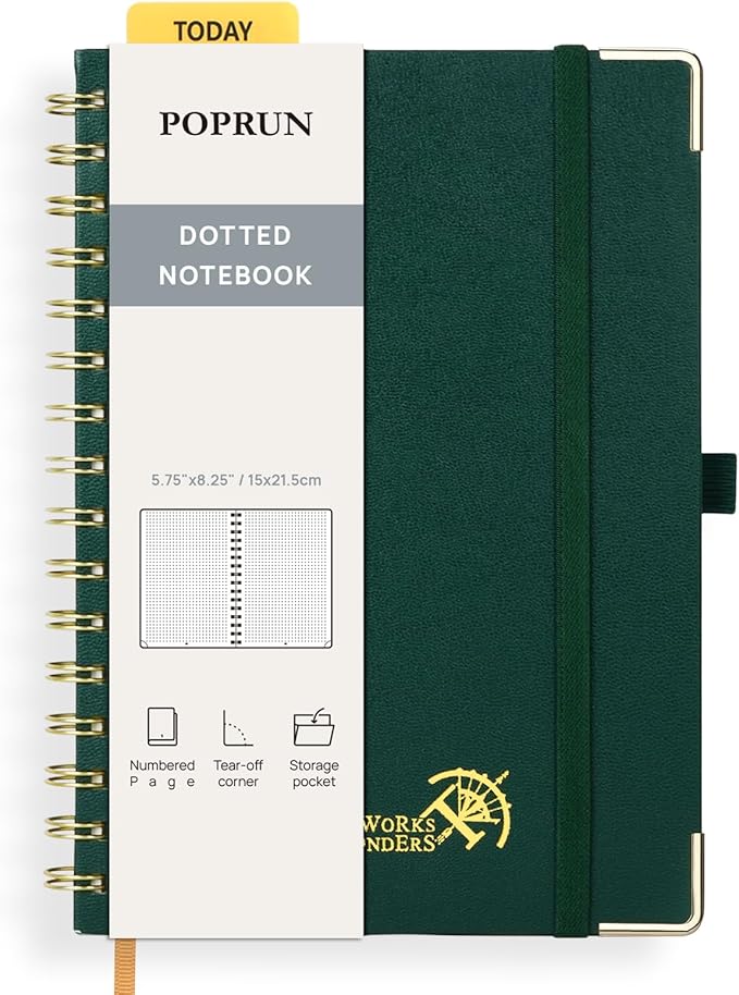 POPRUN Spiral Dotted Journal Notebook, by POPRUN