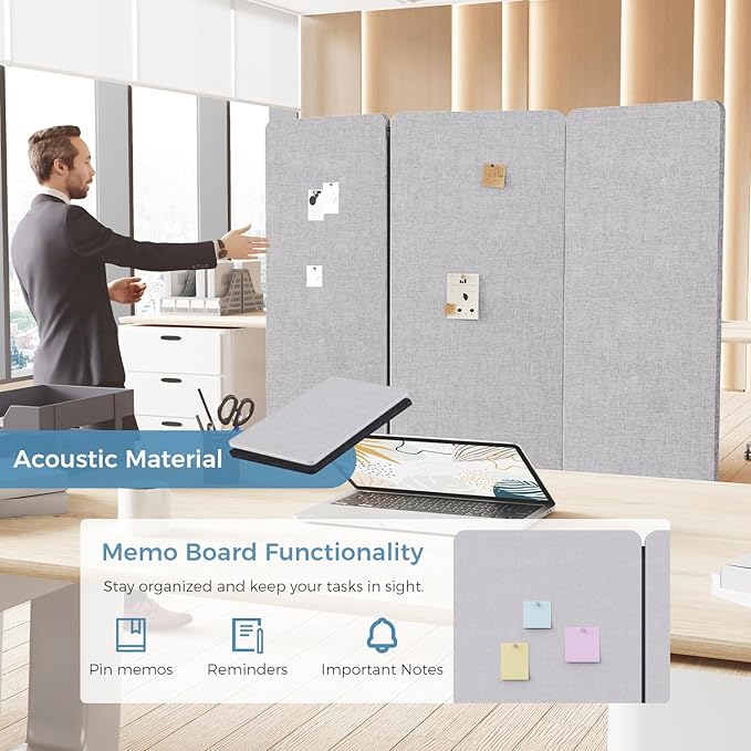 MORDEER 70.8" W x 63" H Freestanding Partition Room Dividers, Acoustic Panels - Image 6