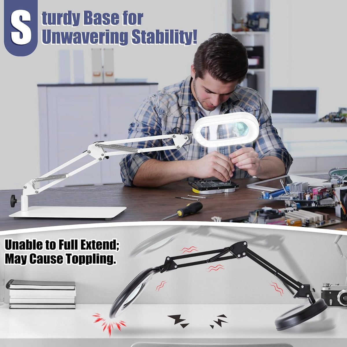 Drdefi 12X Square Magnifying Glass with Light and Stand, Real Glass LED Light...
