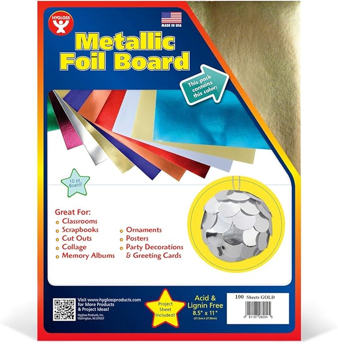 Hygloss Metallic Cardstock Sheets – 100 Shiny Gold Sheets, 8.5” x 11” - Image 2