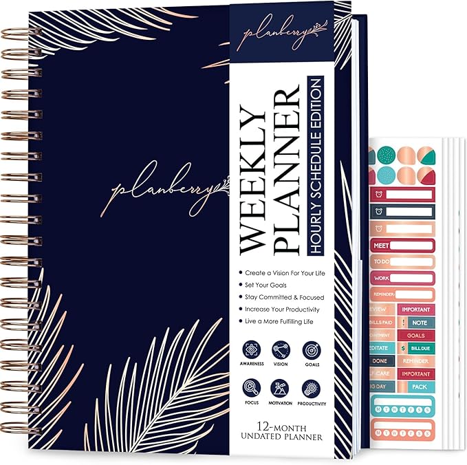 PLANBERRY Large Hourly Schedule Planner Premium – Undated Organizer by PLANBERRY